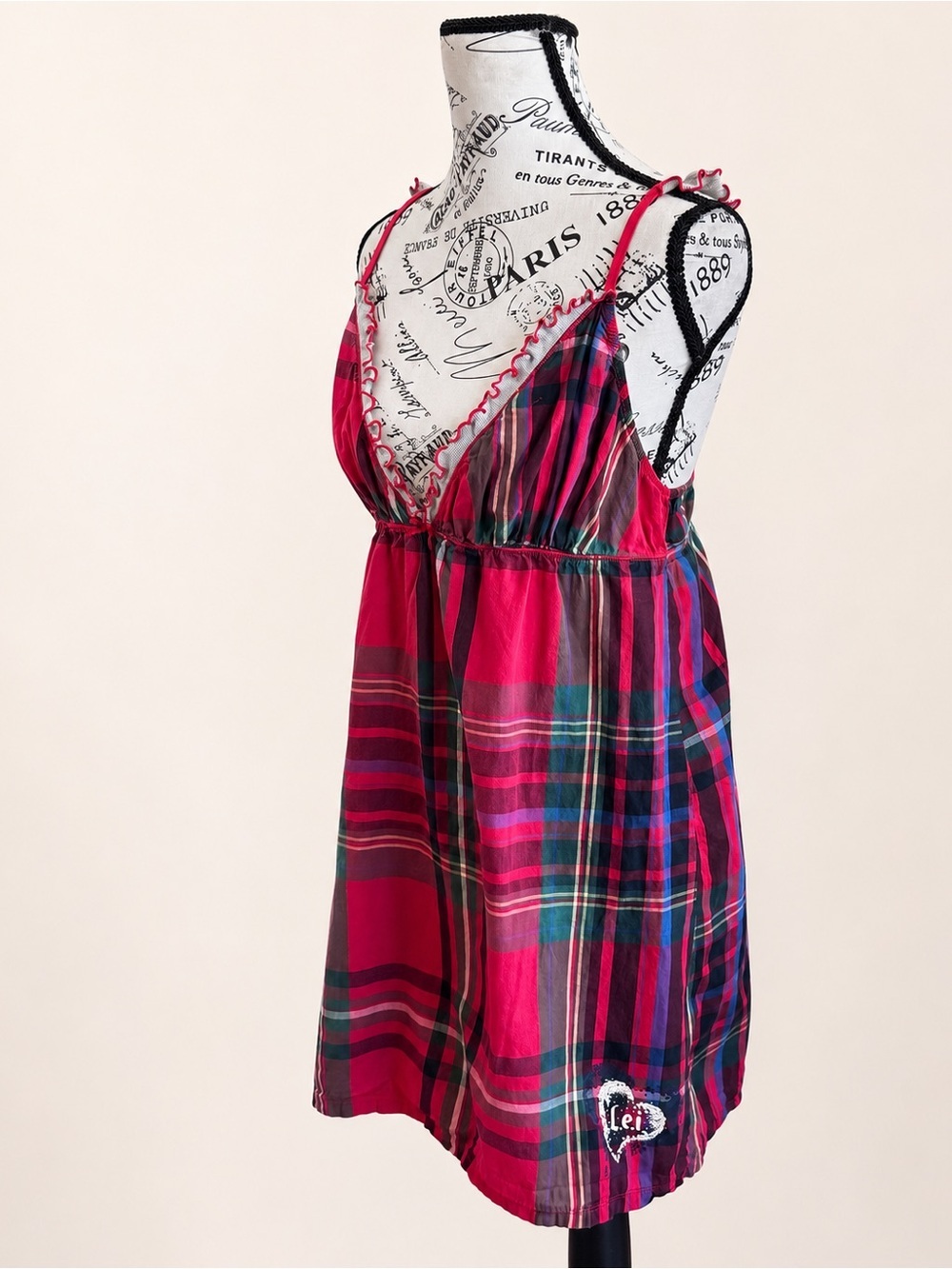 Vintage Y2K Lei Plaid Babydoll Nightgown Cotton Pink Tartan Sleepwear Size L